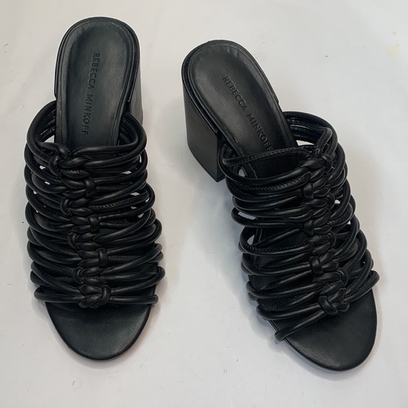 Rebecca Minkoff Black Calanthe Strappy Knot Chunky Slide Sandals S-050 size 7.5 - Picture 4 of 13